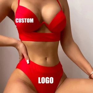 Custom Printing Swimwear Beachwear High Waist Knitting Bikini Set Bathing Suits for Women Fitness Swimsuits for Women