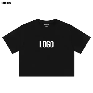 Custom Printing Your Own Brand Design Logo Label Crop Tshirt 100% Cotton Oversized Graphic Tees Loose Fit Crop Tops for Women