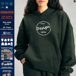 Custom Puff Print Logo Hoodies Women’s Plain Embroidered Loose Jumper Cotton Blend French Terry Sweatshirts Women Oversized