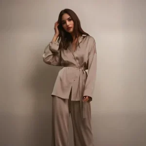 Custom Pyjama for Wedding or Party Full Length Women Silky Satin Pyjama Super Soft Satin Women’s Two Pieces Pajama Set Sleepwear