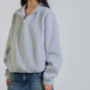 Custom Quarter 1/4 Collarless Pullover Drop Shoulder Polyester Cotton Plaid Preppy Style Heavyweight 320-500GSM Women’s Hoodie
