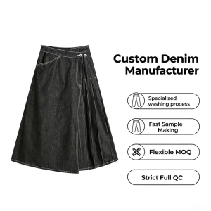 Custom Raw Indigo Unwashed Denim Eco Friendly High Waist A Line Midi Skirt Five Pocket Long Casual Summer Autumn Jean Skirt