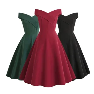 Custom Retro Swing Dress Ladies Girls Off Shoulder Dresses Women Elegant Vintage Cocktail Dress