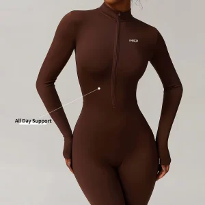 Custom Sample Nylon Quick Dry Long Sleeve Workout Rompers Women’s Long Sleeve Jumpsuits Plays Bodysuits