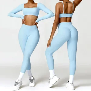 Custom Seamless Women’s Fitness Active Wear Soft Quick-Dry Sports Workout Clothing 4-Way Stretch Two Piece Yoga Leggings Set