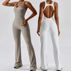 Custom Seamless Workout High Waist Gym Sets Activewear One Sets Flared Pants Women’s Sleeveless Women’s Yoga Jumpsuit