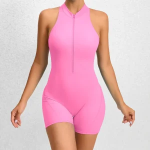 Custom Sexy Fitness One Piece Zip Up Backless Bodycon Romper Women’s Sports Bodysuit for Yoga Jumpsuit