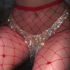 Custom Sexy Geometric Tassel Rhinestone Crystal Thong Underwear Panties Bikini Belly Body Chain Alloy Gold/Silver Plated Women’s
