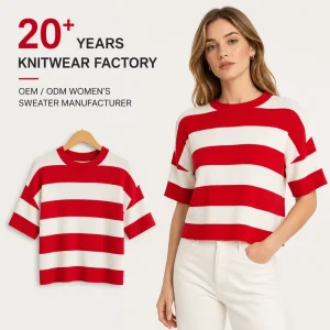 Custom Short Sleeve Womens Jumper Summer Pullover Striped Design Knit Sweatshirt Breathable Women’s Knitwear Sweater