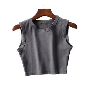 Custom Sleeveless Croptop Gym Sports Yoga Women’s Tank Tops Solid Workout Athletic Vest Cotton Spandex Fitted Sexy Summer Tops