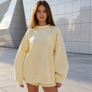 Custom Soft Cotton Fleece Gothic Autumn Front Puff Printing Oversized Drop Shoulder Crewneck Pullover Sweatshirt For Women