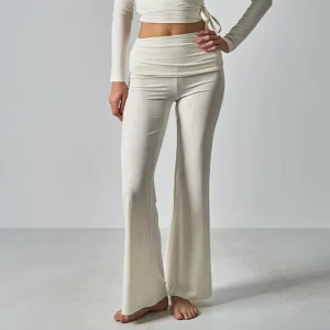 Custom Soft Lounge Foldover Flare Pants for Modal Spandex Vintage Slim High Waist Wide Leg Women