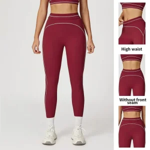 Custom Solid High Waist Contrast Stitch Breathable Four Way Stretch Quick Dry For Tummy Control Yoga Tight Leggings