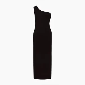 Custom Solid Midi Black One Shoulder Open Back Women’s Luxury A Line Eco Friendly Knit Sweater Dress