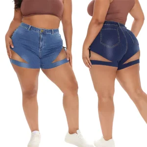 Custom Solid Sexy High Waist Plus Size Women’s Shorts Casual Fashion OEM Denim Pants Lady Jeans