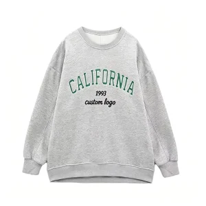 Custom Spring Vintage Breathable Fashion Casual Crew Neck Letter Embroidery Long Sleeve Women’s Loose Sweatshirt