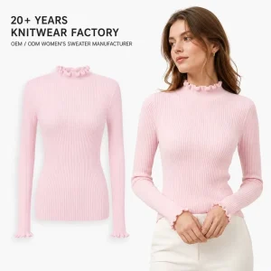 Custom Spring Women Striped Knit Sweater Pink Viscose Nylon Long Sleeve Breathable Anti Wrinkle Casual Top