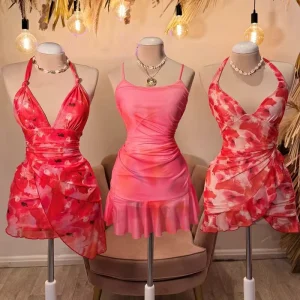 Custom Style Trending Summer Maternity Halter Neck Tie Dye Bodycon Mini Dress for Women Ruched Ruffle Party Cocktail Night