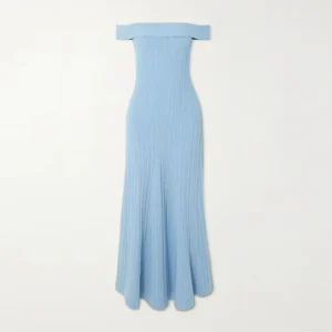 Custom Summer Blue Off Shoulder Sexy Casual Simple A Line Maxi Women’s Knit Dress