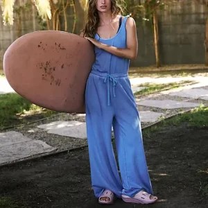 Custom Summer Sleeveless Jumpsuits Scoop Neck Onesie Wide Leg Pants Rompers Jumpsuits