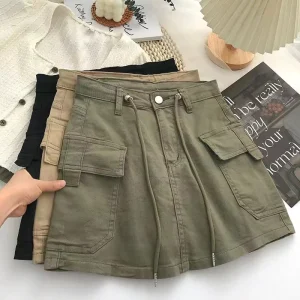 Custom Summer Women’s Cargo Short Mini Pencil Denim Waist Knit Ladies Jeans Skirt for Women With Pockets Vintage Midi Elegant