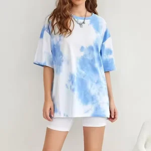 Custom Tie dye Printed Women’s T shirt High Quality Cotton Short Sleeve Fashion Breathable Oversized T shirt