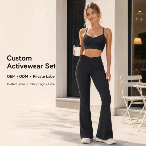 Custom Two Piece Set Womens V Neck Sports Bra with Criss Cross Flare Yoga Pants Workout Gym Fitness Activewear Yoga Set
