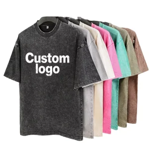 Custom Vintage Oversized Blank Acid Wash Distressed Knitted 100% Cotton T-Shirt