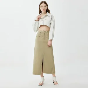 Custom Washed High Quality Distressed Split High Waist Women’s Denim Skirts