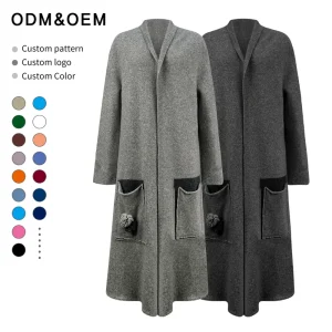 Custom Winter Drop Shoulder Loose Fit Pockets Long Sleeves Sweater Women’s Cardigan Knit Casual Women’s Knitted Cardigan Coat