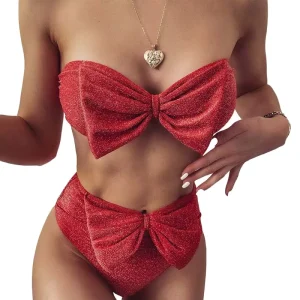 Custom Women Bikini Set Sexy High Quality Repreve Swimwear Beachwear Eco Friendly Summer Bow Bandeau Swimsuit for Beach