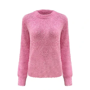 Custom Women Casual Knitted Wool Sweater Winter Heavy Round Neck Pullover Solid Color Soft Logo Pattern Mohair Knitted Sweater
