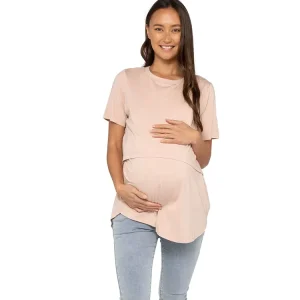 Custom Women Maternity Nursing T Shirt Round Neck Short Sleeve Double Layer Design Side Nursing Access High Stretch Modal Tee