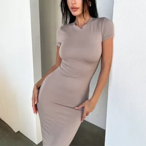 Custom Women Sexy Party Crew Neck Long Evening Gown Dress Summer Ladies Solid Maxi Dresses