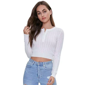 Custom Women Sweater Long Sleeve Knitwear Round Neck Women Clothes Knitted Custom Sweater Women