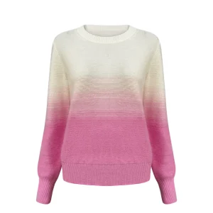 Custom Women Sweater Pullover Cotton Knit Womens Jumpers Long Sleeve Gradient Knitwear Winter Knit Sweater Women