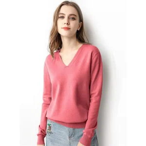 Custom Women Sweater Winter Long Sleeve Knitwear Winter Clothing V-Neck Jumper Pullover Casual Women Sweaters