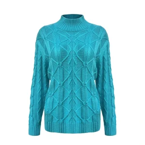 Custom Women Tops Casual Soild Color Long Sleeve Knit Pullover Fashion Women Turtleneck Jumper Waffle Knitwear Sweater