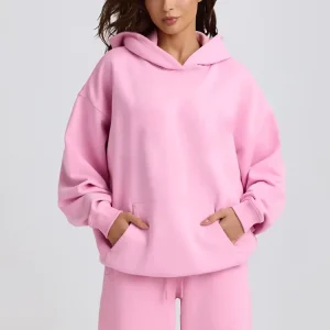 Custom Women’s 100% Cotton French Terry Oversized Hoodie Breathable Loose Fit Plain Blank Hooded Sweatshirt Pullover for Winter