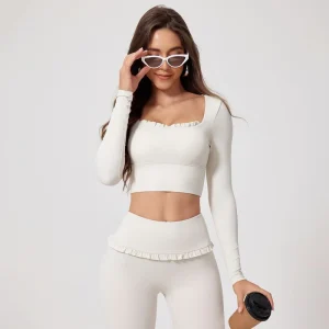 Custom Women’s Activewear Quick Drying Breathable Gym Tight Top with Long Sleeves Yoga Clothes for Fitness