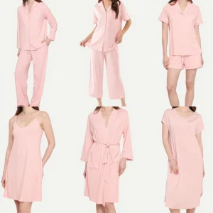 Custom Women’s All Season Bamboo Loungewear V Neck Nightgown Bamboo Robe Comfort Women’s Pyjama Sets