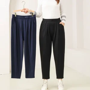 Custom Women’s Autumn Breathable Eco-Friendly High Elastic Waist Casual Elegant Office Boot Cut Pocket Trouser Plus Size