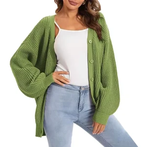 Custom Women’s Autumn Knitwear Cardigan Long Sleeve Drop Shoulder Casual Sweater Oversized Organic Cotton Knitted Cardigan