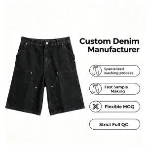 Custom Women’s Black Denim Shorts Y2K Summer Casual High Waist Patch Pocket Straight Leg Jorts Rivet Details OEM ODM Service