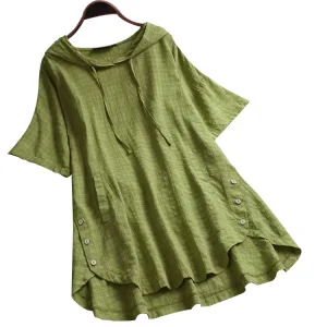 Custom Women’s Blouses & Shirts Summer Casual Women Plus Size Classic Pattern Light Gray Linen Sleeveless Tunic Hooded Top