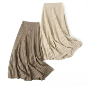 Custom Women’s Cashmere Pleated Skirt Stylish Mid-Length High-Waisted Elegant Knit Casual Style