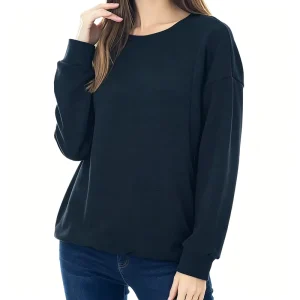 Custom Womens Casual Crew Neck Sweatshirt Long Sleeve Fleece Breastfeeding Tops Denim Blue