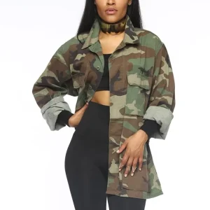 Custom Women’s Denim Long Sleeve Camouflage Fatigue Jacket