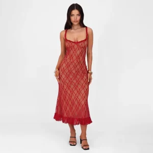 Custom Women’s Elegant French Retro Sexy Lace Camisole Dress Chiffon Long Print Party Bag Hip Long Dress Sustainable Washable