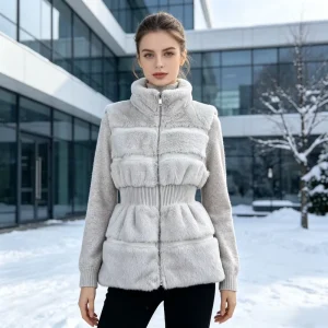Custom Women’s Faux Fur Sleeveless Vest Stand-Up Collar Zippered Fleece Vest Factory Direct Sales